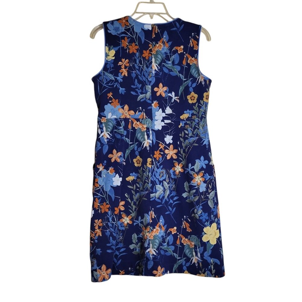 Lands' End Ponte Knit Sheath Dress Size 12 Dark Blue Floral Sleeveless Pockets - Picture 3 of 4